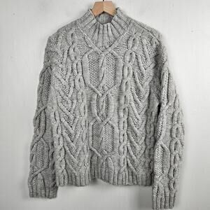 Lauren Ralph Lauren Cable Knit Alpaca Wool Sweater LP L Petite Grey Chunky
